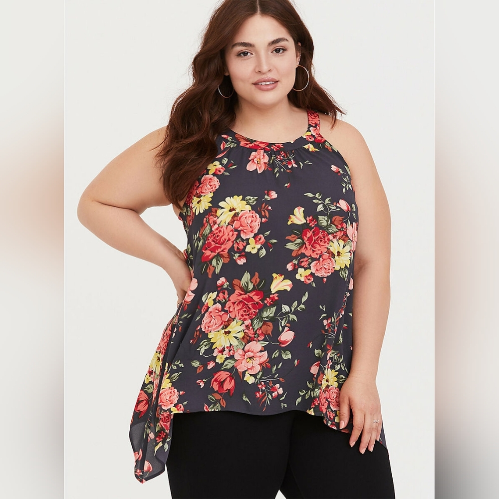 Torrid Women's Asymmetrical Orange and Yellow Floral Tank Top Plus size 5X